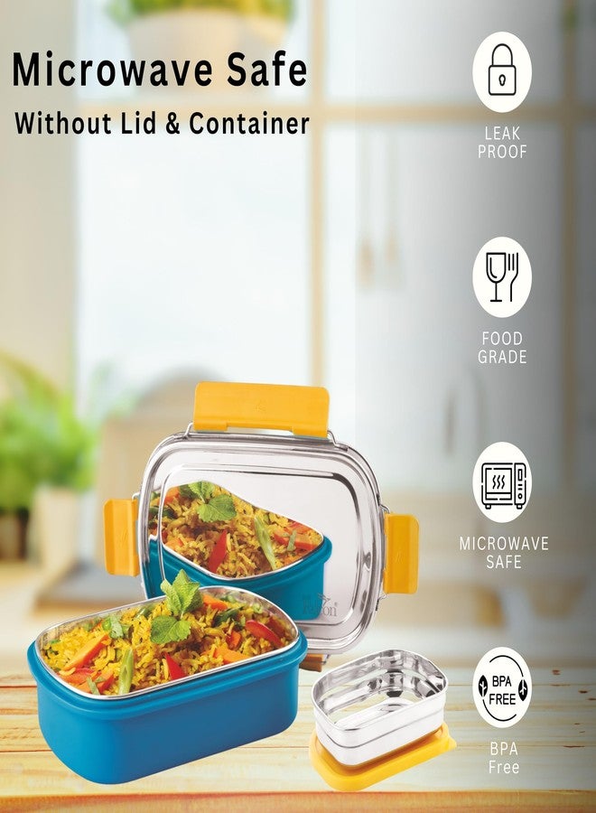 PDDFALCON Stainless Steel Comet Pro with Container 100% Leakproof, Microwave-Safe, BIS Certified, Jindal Seal & Made in India Container and Air Tight (Comet Pro 750+180 Turkish Blue) - Image 4